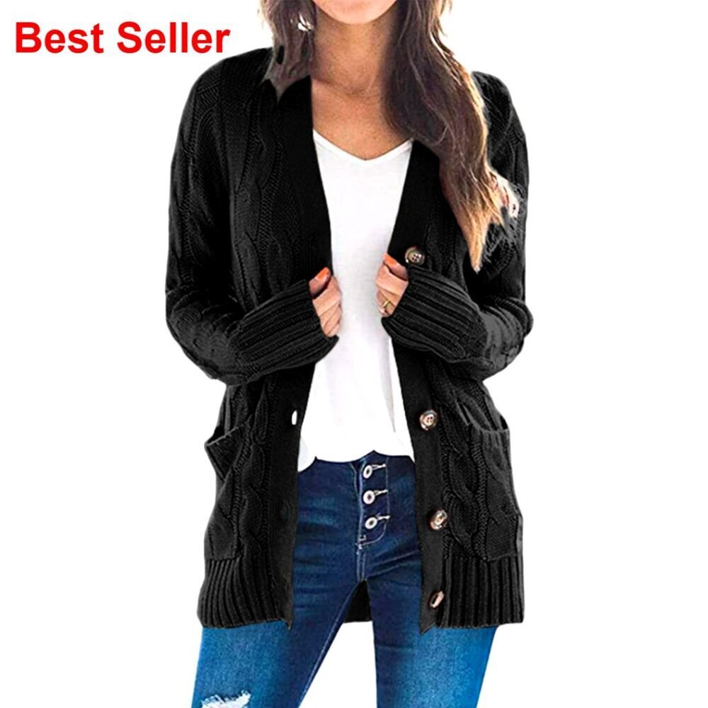Women's Open Front Cardigan Sweater Cable Knit Chunky Winter Outerwear